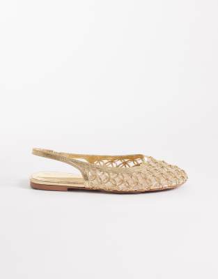 Lure - Slingback-Ballerinas in Gold mit gewebtem Detail-Goldfarben Goldfarben 40