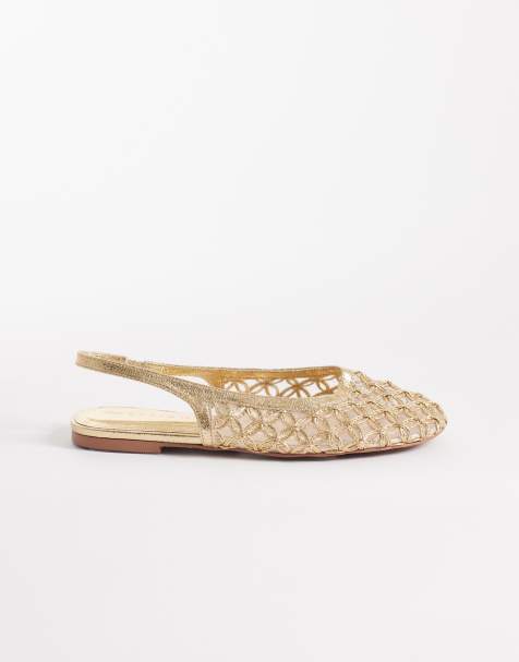 ASOS DESIGN – Lure – Slingback-Ballerinas in Gold mit gewebtem Detail - view 1