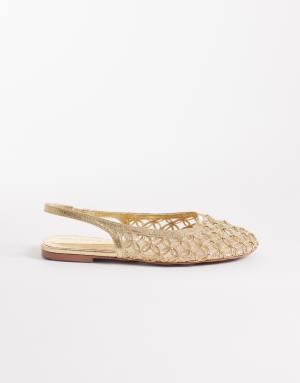 ASOS DESIGN Lure weave detail slingback ballets in gold