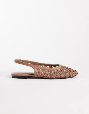 Asos Design Lure Woven Detailing Slingback Ballet Flats In Neutral