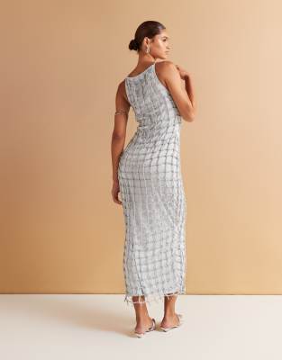 Asos Design Lurex Macrame Slash Neck Maxi Dress