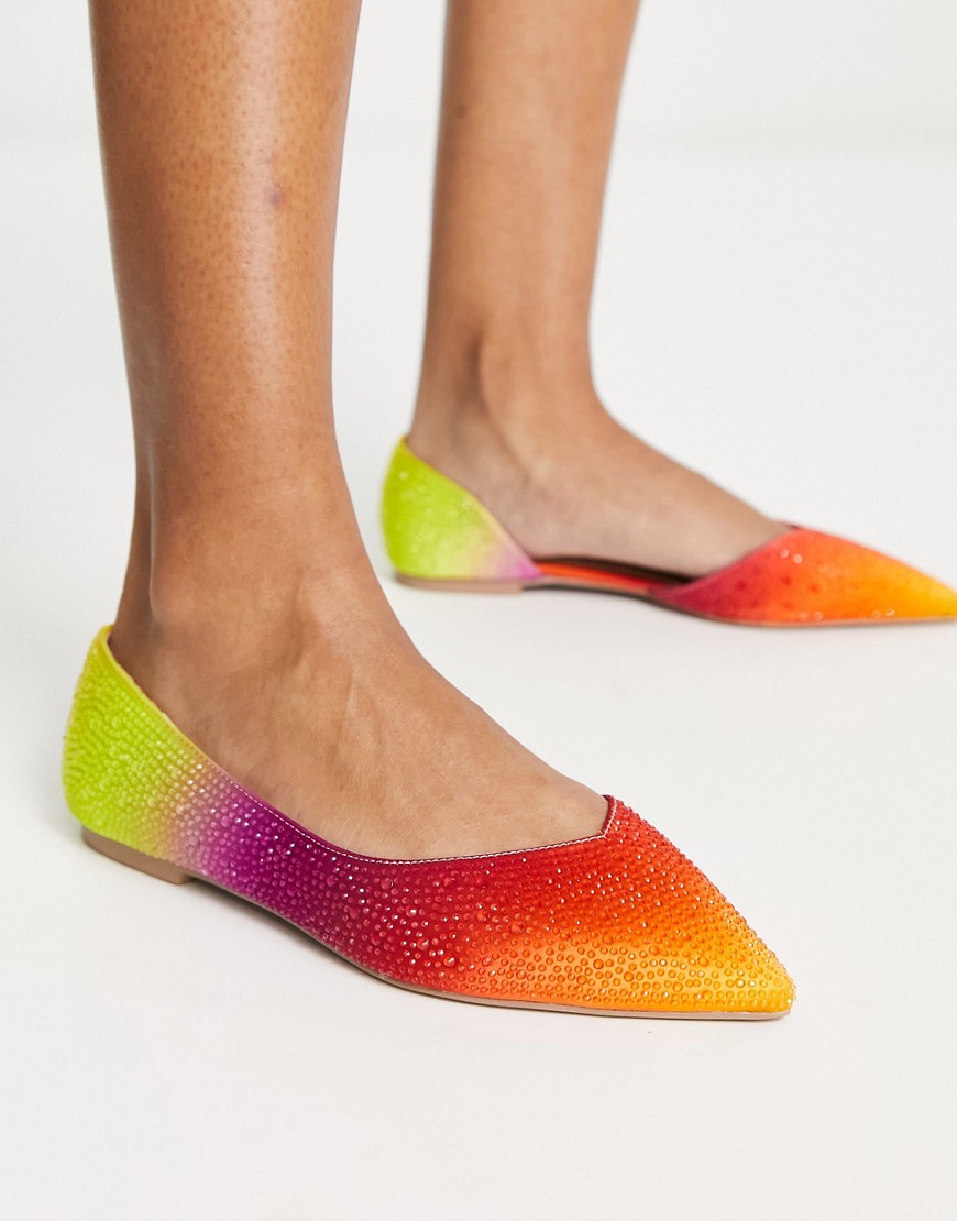 ASOS DESIGN Luscious pointed embellished ballet flats in bright mix-Multi
