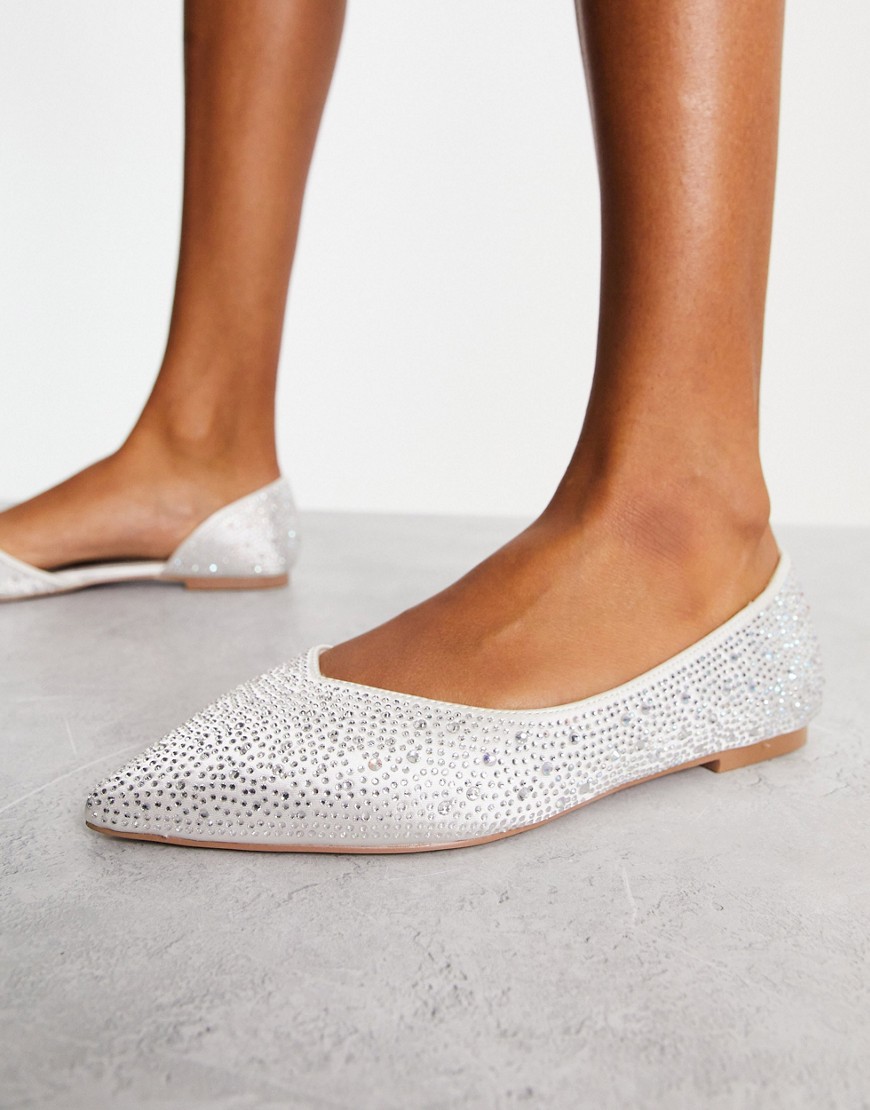 ASOS DESIGN Luscious pointed embellished ballet flats in ivory-White