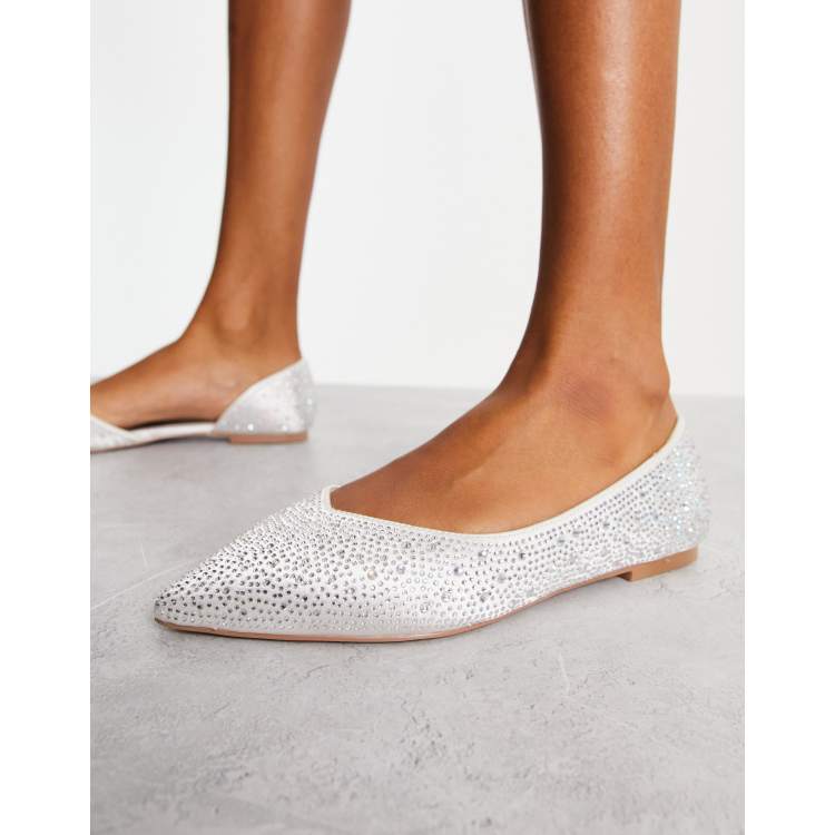 ASOS DESIGN Luscious pointed embellished ballet flats in ivory ASOS