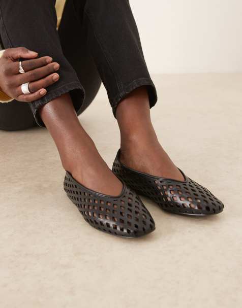 ASOS DESIGN Lush laser cut ballet flats in black - view 1