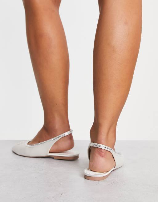 ASOS DESIGN - Lust - Ballerine a pianta larga avorio con cuore e strass