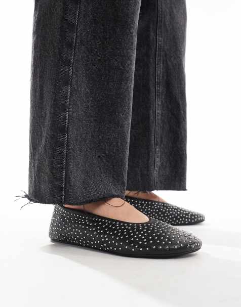 ASOS DESIGN - Lustre - Ballerine in pelle premium nere con borchie - view 1