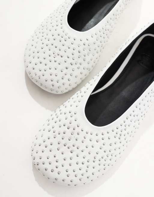 ASOS DESIGN - Lustre - Premium - Hvide ballerinaer i læder med nitter, 4 af 4