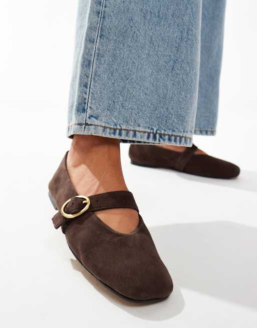 ASOS DESIGN Luxe Ballerine in pelle premium stile Mary Jane marroni