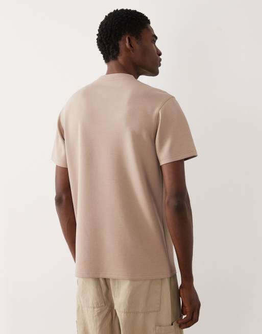 ASOS DESIGN - Luxe - Beige T-shirt med interlock-syninger i regular fit, 3 af 5