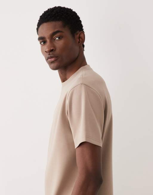 ASOS DESIGN – Luxe – Beżowy T-shirt o regularnym kroju z dzianiny interlock, 4 z 5