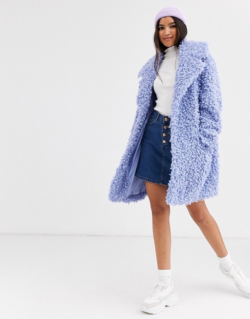 ASOS DESIGN luxe borg coat in blue