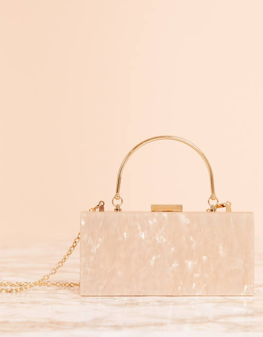 ASOS DESIGN - Luxe clutch met marmereffect en metalen handvat