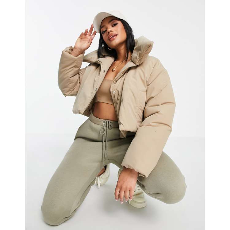 ASOS DESIGN cropped fleece jacket in camel