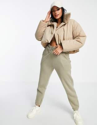 cream cropped puffer jacket