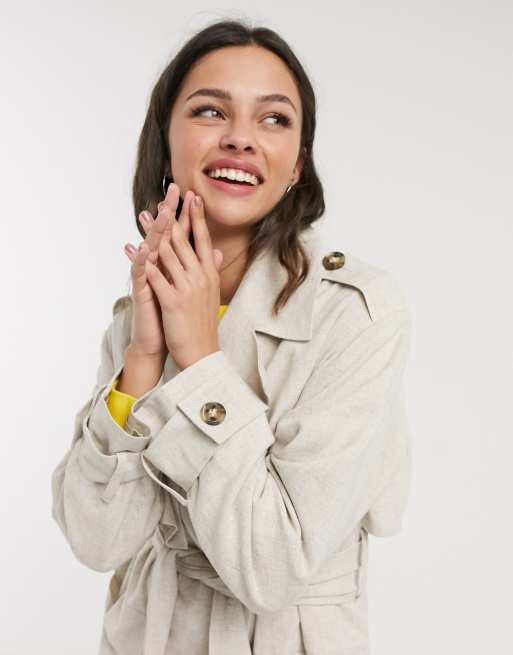 ASOS DESIGN luxe - Cremefarvet oversized trench-frakke med hør-look, 3 af 4
