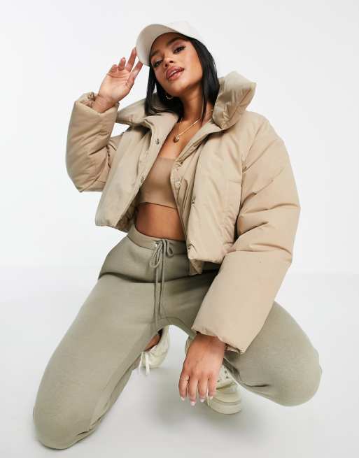 ASOS DESIGN - Luxe cropped gewatteerd jack met kraag in camel