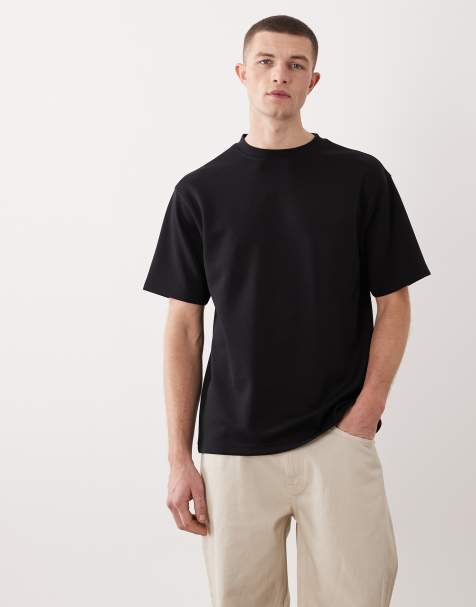 ASOS DESIGN – Luxe – Czarny luźny T-shirt z materiału interlock - view 1