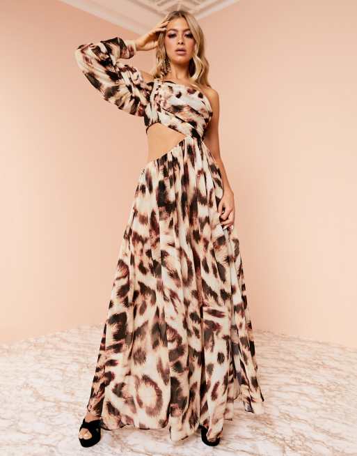 ASOS DESIGN Luxe drape sleeve super split maxi dress in leopard print