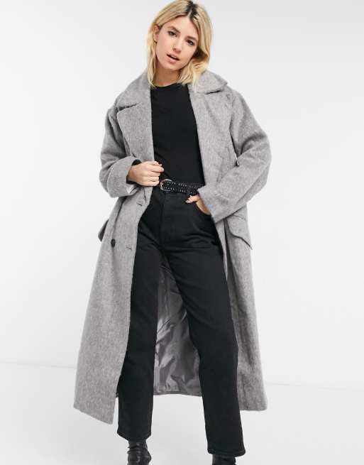 ASOS DESIGN Luxe – Gebürsteter Maximantel in Grau