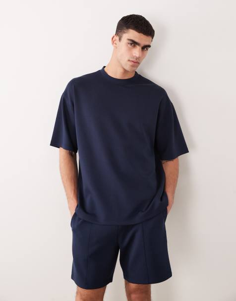 ASOS DESIGN luxe interlock oversized t-shirt in navy - view 1