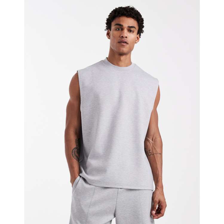 ASOS DESIGN Luxe interlock oversized tank top in heather gray