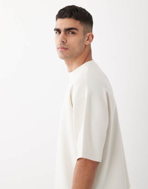 ASOS DESIGN Luxe – Kastiges Oversize-T-Shirt aus Interlock in Wollweiß, 3 von 5