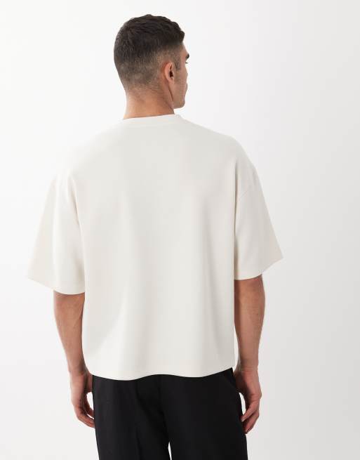 ASOS DESIGN Luxe – Kastiges Oversize-T-Shirt aus Interlock in Wollweiß, 4 von 5