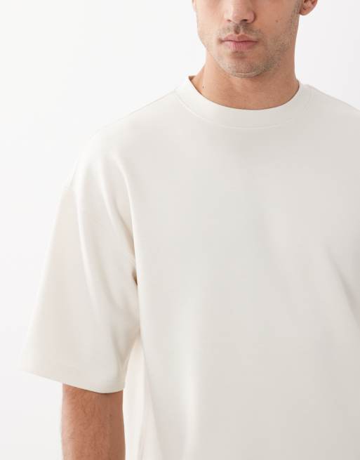 ASOS DESIGN Luxe – Kastiges Oversize-T-Shirt aus Interlock in Wollweiß, 5 von 5