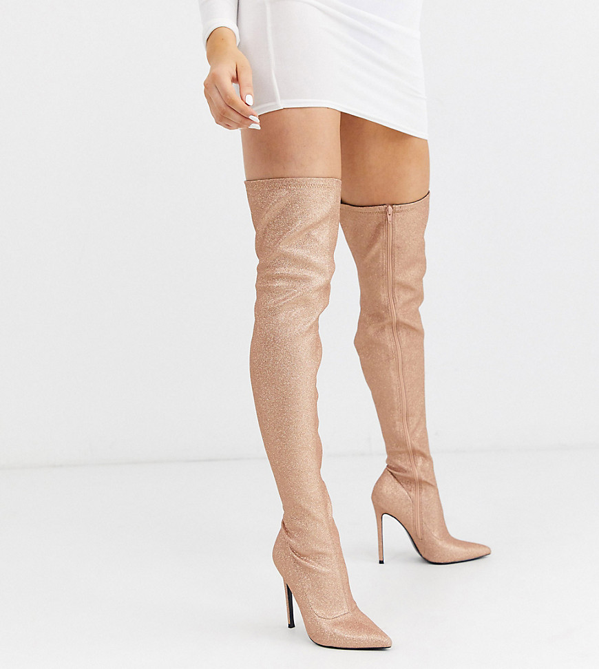 ASOS DESIGN Luxe - Kendra - Stivali cuissarde oro rosa con tacco a spillo