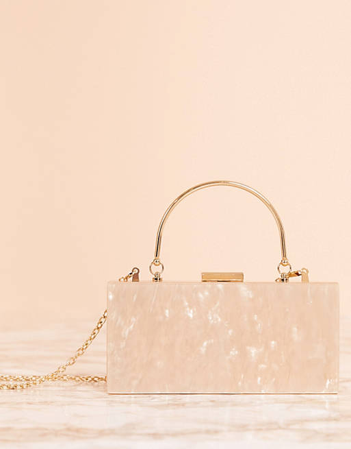 ASOS DESIGN Luxe marble clutch bag with metal handle