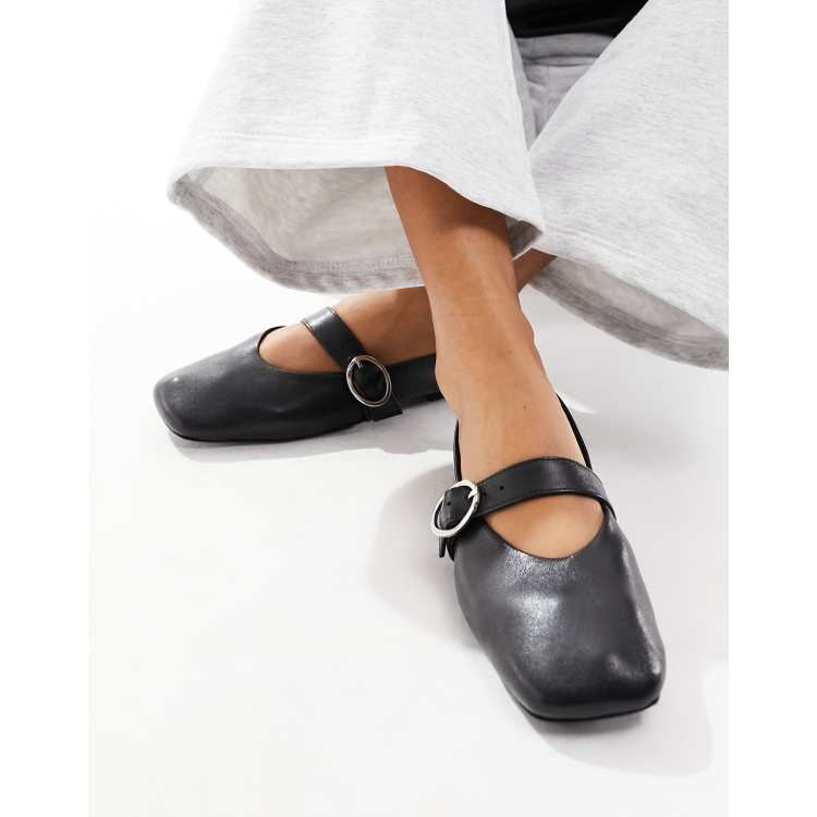 ASOS DESIGN Luxe Mary Jane-ballerina's van premium leer in