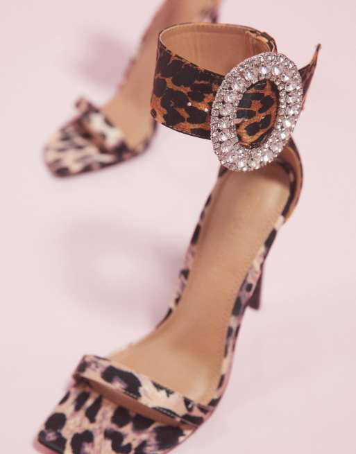 ASOS DESIGN Luxe Not cuff heeled sandals with rhinestone buckle in