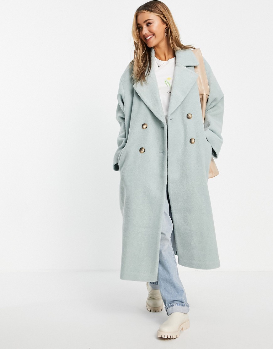 ASOS DESIGN luxe oversized boucle coat in mint-Blues