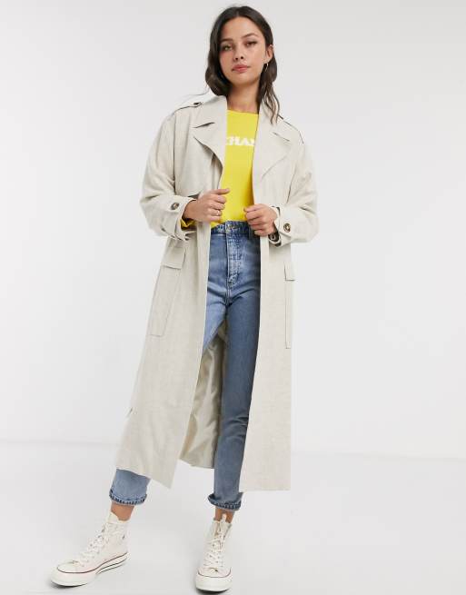 ASOS DESIGN luxe oversized linen look trench coat in cream | ASOS