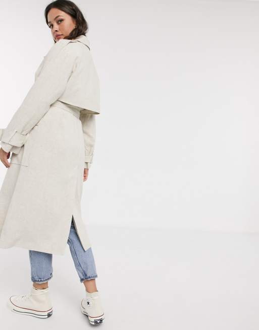 ASOS DESIGN luxe oversized linen look trench coat in cream