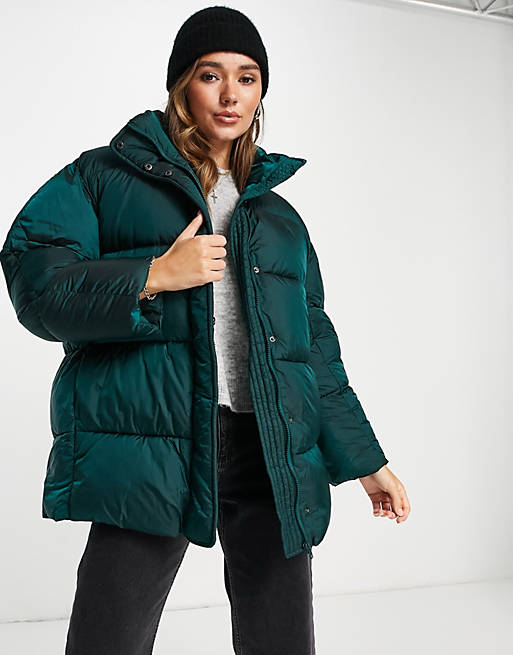 Women luxe oversized puffer jacket in emerald 