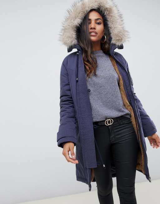 Navy faux fur 2025 lined luxe parka