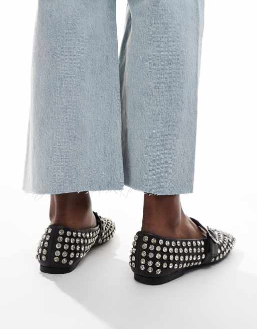 ASOS DESIGN Luxe Premium Leather embellished Mary Jane ballet in black, 3 of 4