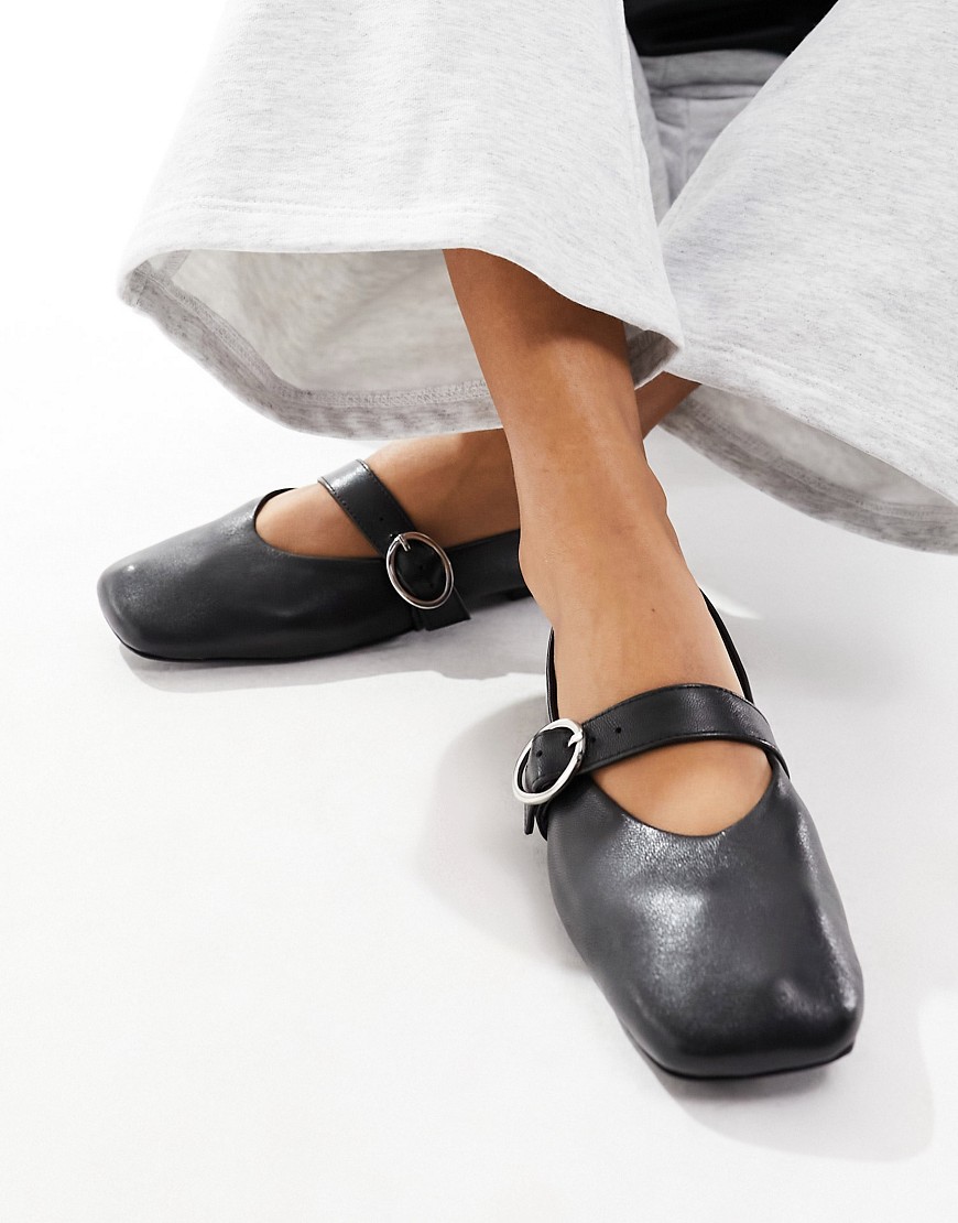 Asos Design Luxe Premium Leather Mary Jane Ballet Flats In Black