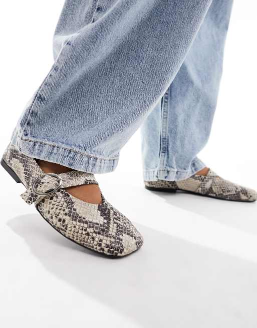 ASOS DESIGN Luxe Premium Leather Mary Jane ballet flats in snake