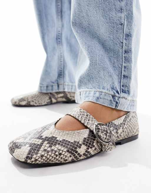 ASOS DESIGN Luxe Premium Leather Mary Jane ballet flats in snake