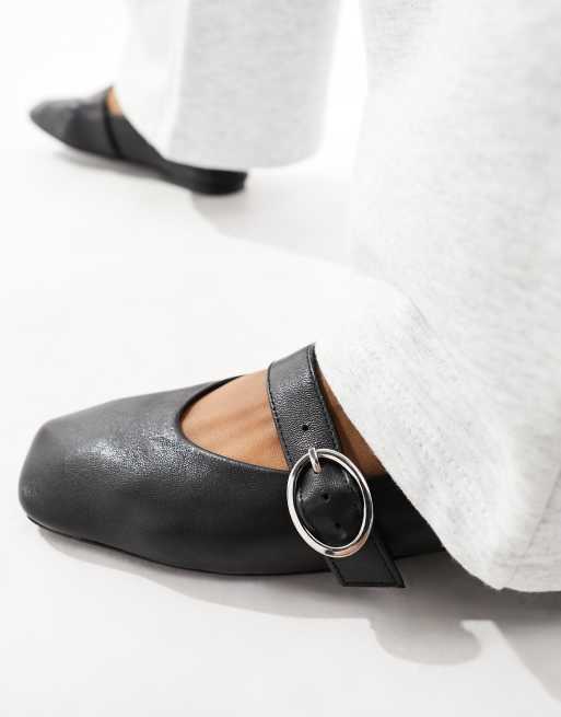 ASOS DESIGN Luxe Premium Leather Mary Jane ballet in Black, 3 of 4