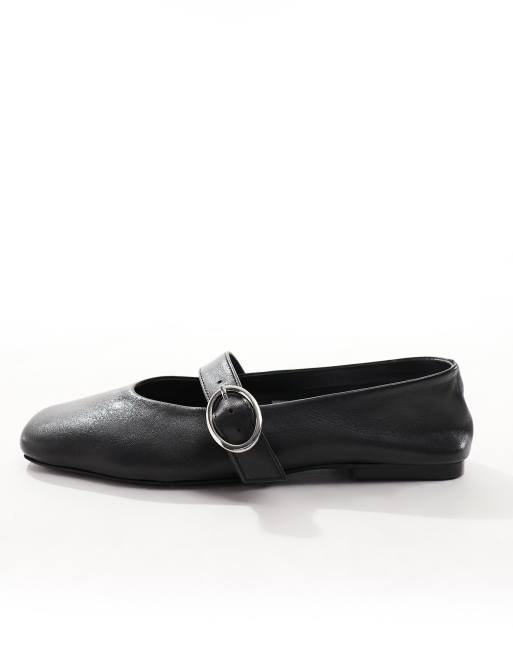 ASOS DESIGN Luxe Premium Leather Mary Jane ballet in Black, 4 of 4