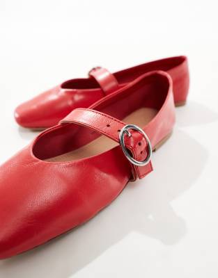 ASOS DESIGN Luxe Premium Leather Mary Jane ballet in Red