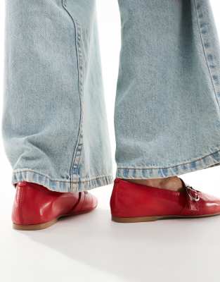 ASOS DESIGN Luxe Premium Leather Mary Jane ballet in Red