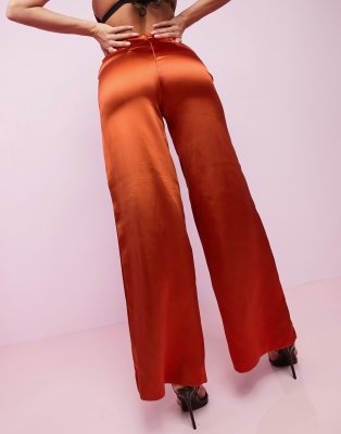 high waisted wide leg satin pants