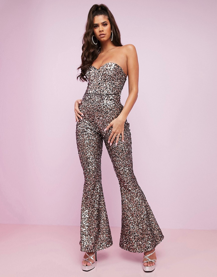ASOS DESIGN Luxe sequin high waisted flare pants-Multi