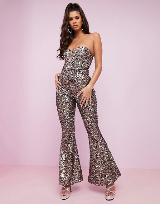 ASOS DESIGN Luxe sequin high waisted flare trousers