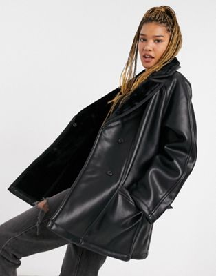 ASOS DESIGN luxe shearling belted jacket in black | ASOS